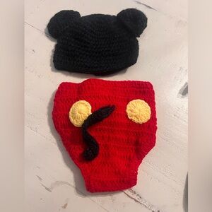 Mickey Mouse crochet newborn photo outfit.
